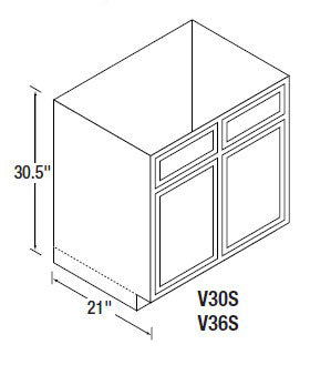 30.5 Inch High Vanity Cabinet - Dwhite Shaker - 36 Inch W x 30.5 Inch H x 21 Inch D