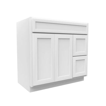 Vanity Sink Base - 36W x 34 1/2H x 21D - 1D, 2 Right DRW - Aria White Shaker