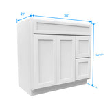 Vanity Sink Base - 36W x 34 1/2 x 21D - 1D, 2 Right DRW - Aria White Shaker - RTA