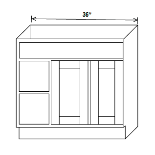 Vanity Sink Base - 36W x 34 1/2 x 21D - 1D, 2 Right DRW -Charleston White