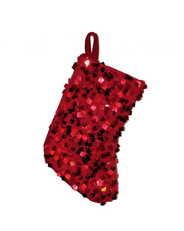 8" Shiny Metallic Red Sequined Mini Christmas Stocking