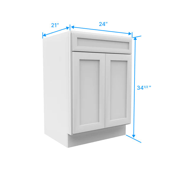 Vanity Sink Base Cabinet - 24W x 34 1/2H x 21D - Aria White Shaker - RTA