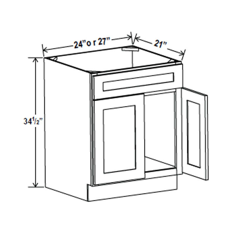 Vanity Sink Base Cabinet - 27W x 34 1/2H x 21D - Aspen White