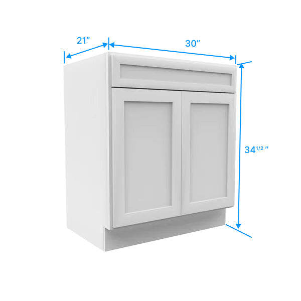 Vanity Sink Base Cabinet - 30W x 34 1/2H x 21D - Aria White Shaker - RTA