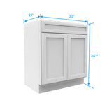 Vanity Sink Base Cabinet - 30W x 34 1/2H x 21D - Aria White Shaker