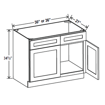 Vanity Sink Base Cabinet - 30W x 34 1/2H x 21D - Charleston Saddle