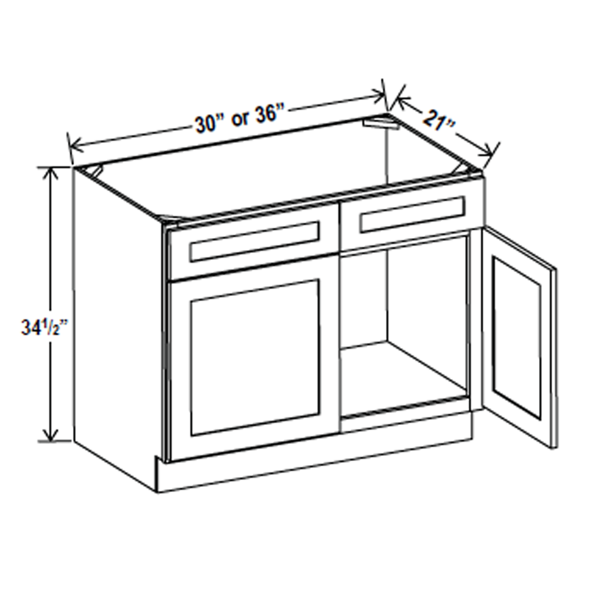 Vanity Sink Base Cabinet - 30W x 34 1/2H x 21D - Aria Shaker Espresso