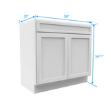 Vanity Sink Base Cabinet - 36W x 34 1/2H x 21D - Aria White Shaker - RTA