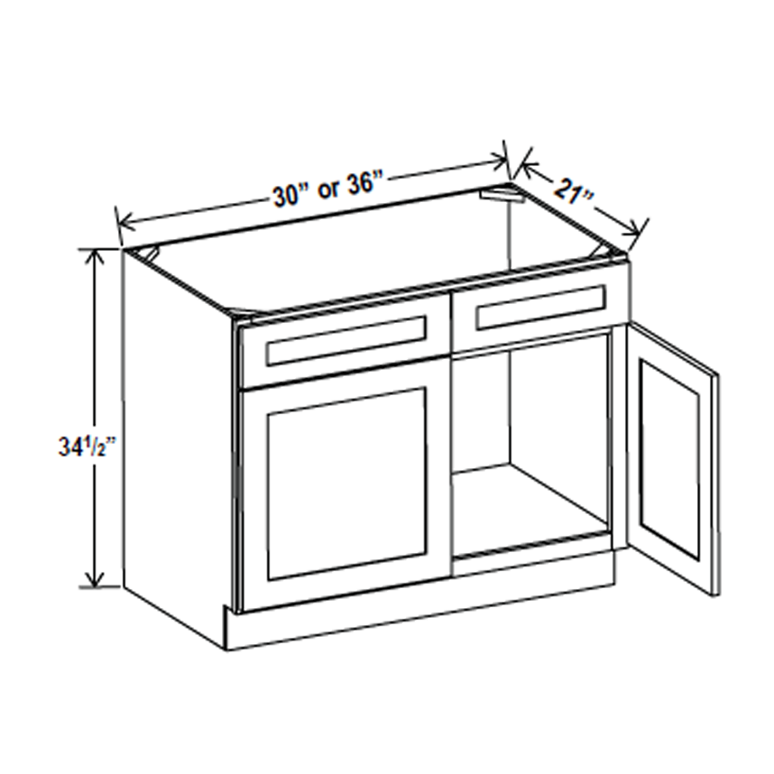 Vanity Sink Base Cabinet - 36W x 34 1/2H x 21D -Charleston White - RTA