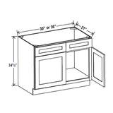 Vanity Sink Base Cabinet - 36W x 34 1/2H x 21D -Charleston White - RTA