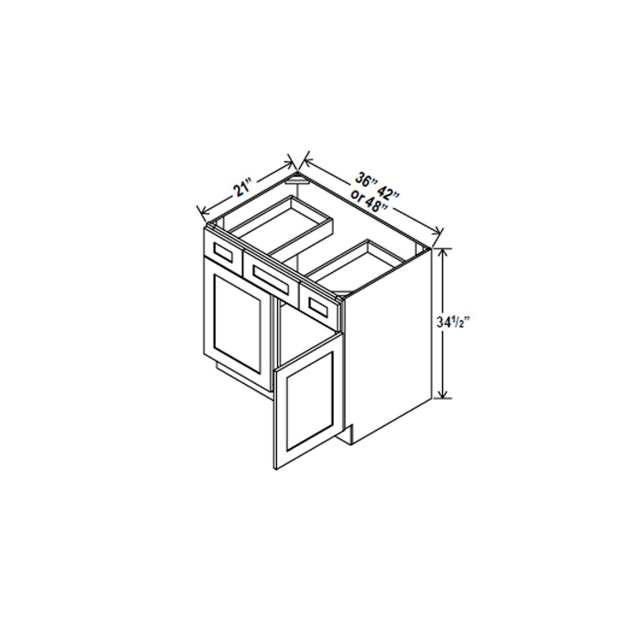 Vanity Sink Drawer Base Cabinet - 42W x 34 1/2H x 21D - 2 DRW, 2D -Charleston White - RTA