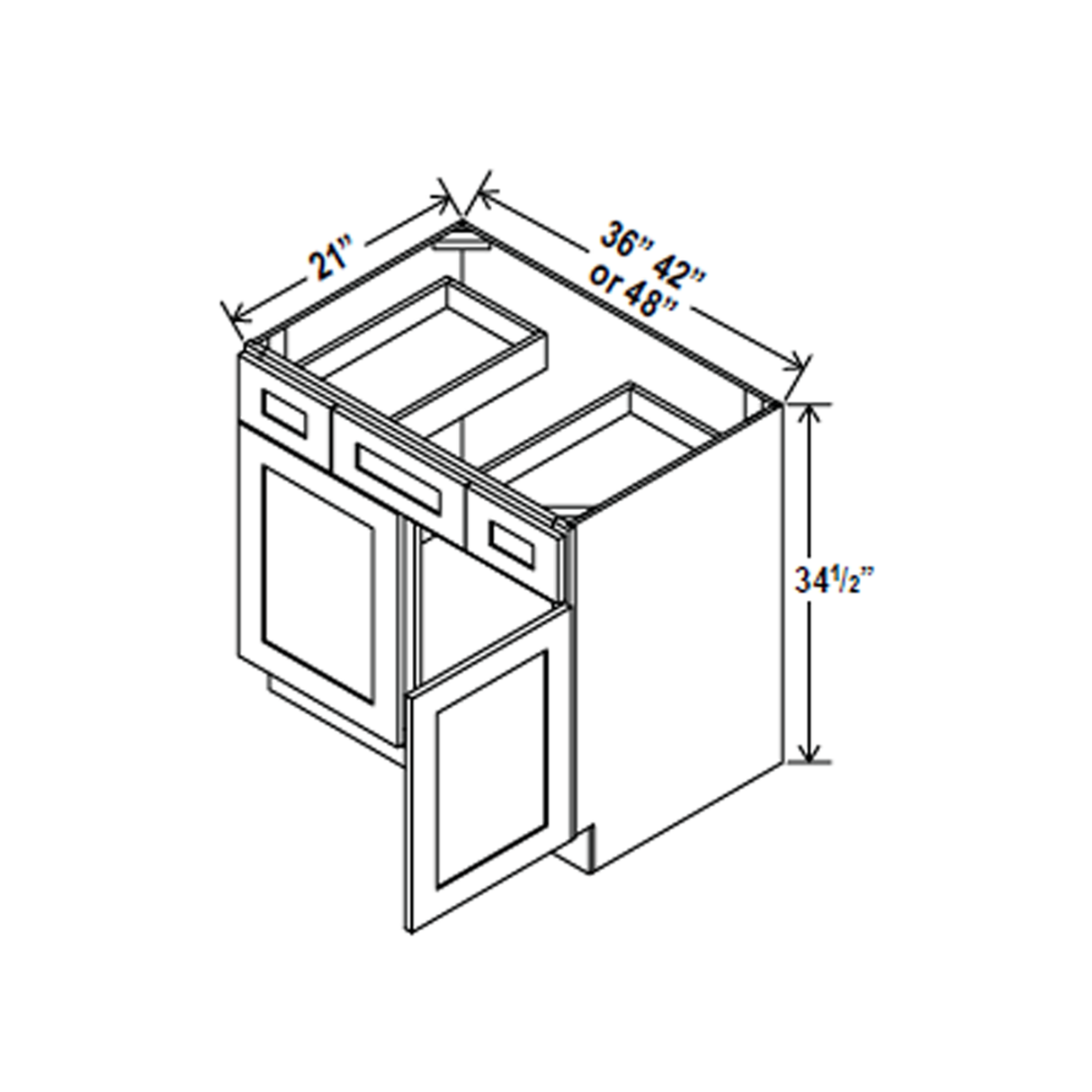 Vanity Sink Drawer Base Cabinet - 48W x 34 1/2H x 21D - 2 DRW, 2D - Aria White Shaker - RTA