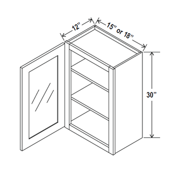 Glass Door Wall Cabinet - 18W x 30H x 12D - Grey Shaker Cabinet