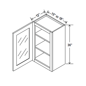 Glass Door Wall Cabinet - 18W x 36H x 12D - Aria White Shaker