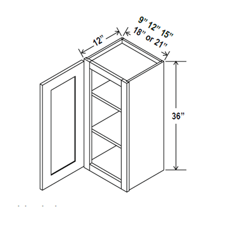Wall Kitchen Cabinet - 21W x 36H x 12D - Grey Shaker Cabinet - RTA