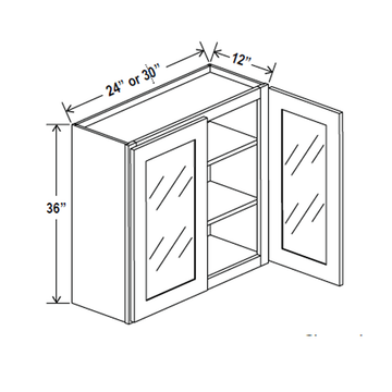 Glass Door Wall Cabinet - 24W x 36H x 12D -Charleston White