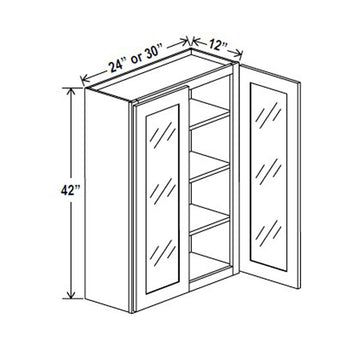 Glass Door Wall Cabinet - 24W x 42H x 12D - Aria White Shaker