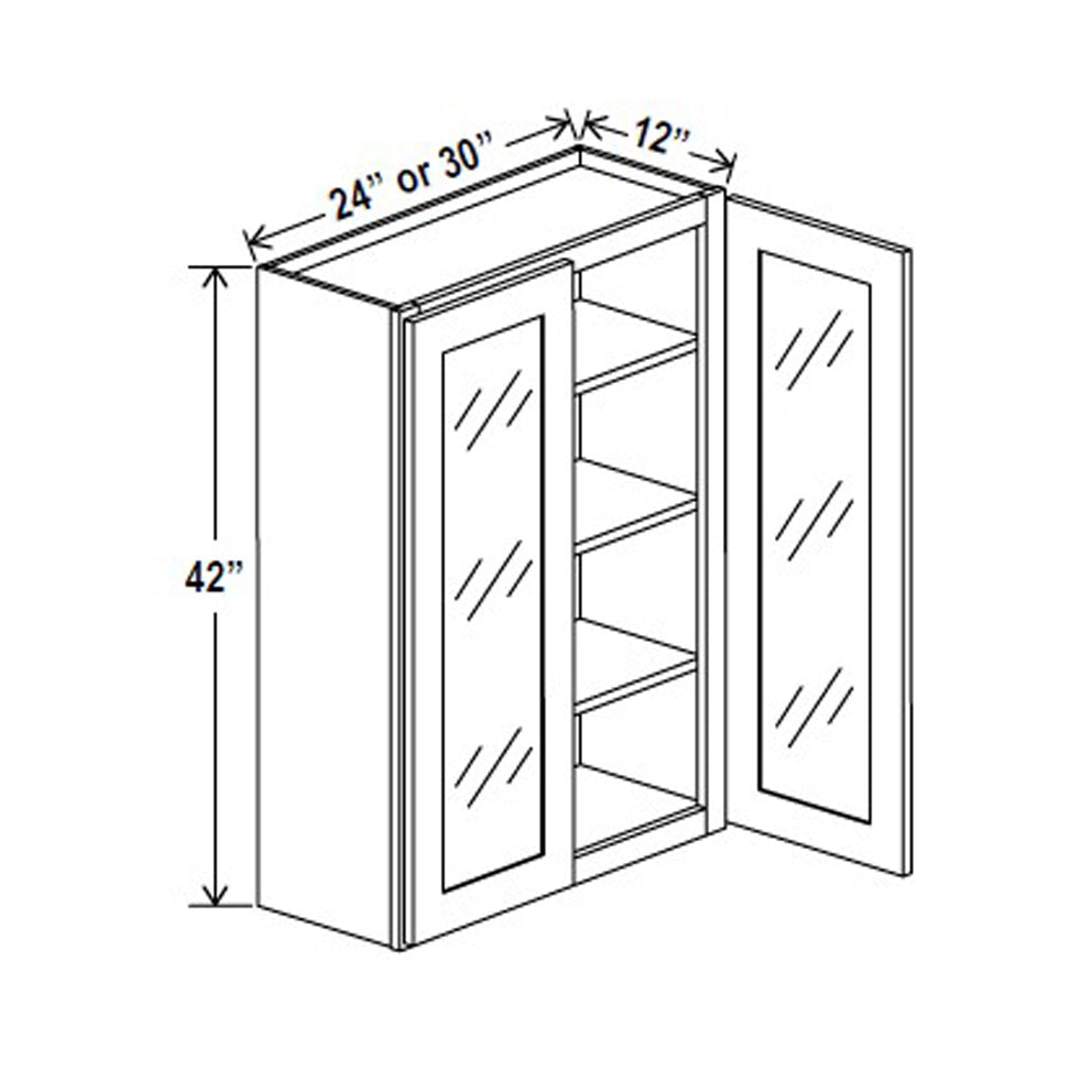 Glass Door Wall Cabinet - 24W x 42H x 12D - Aria White Shaker - RTA
