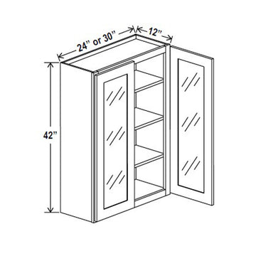Glass Door Wall Cabinet - 24W x 42H x 12D - Aria White Shaker - RTA