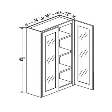 Glass Door Wall Cabinet - 24W x 42H x 12D - Grey Shaker Cabinet