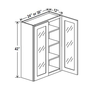 Glass Door Wall Cabinet - 30W x 42H x 12D - Aria Shaker Espresso - RTA