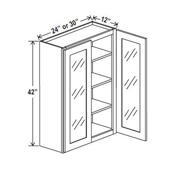 Glass Door Wall Cabinet - 30W x 42H x 12D -Charleston White