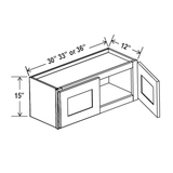 Wall Kitchen Cabinet - 36W x 15H x 12D - Grey Shaker Cabinet