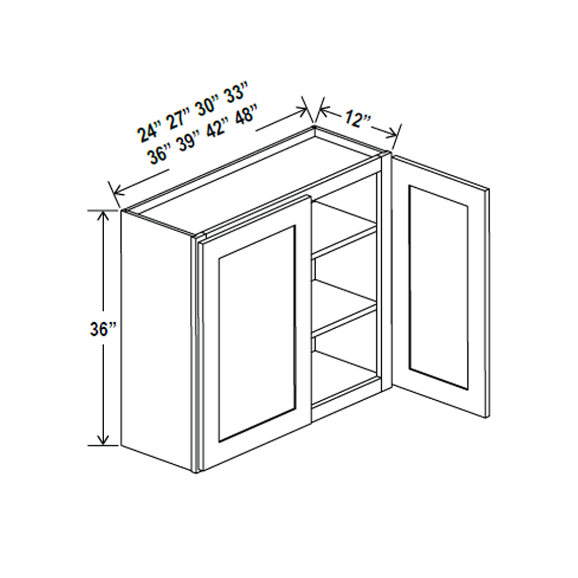 Kitchen Wall Cabinet - 48W x 36H x 12D - Grey Shaker Cabinet - RTA