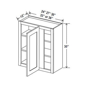 Blind Corner Cabinet - 27W x 30H x 12D - Aria White Shaker - RTA