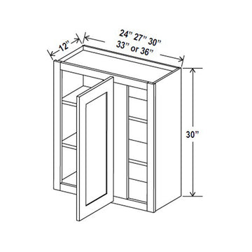 Blind Corner Cabinet - 27W x 30H x 12D - Grey Shaker Cabinet