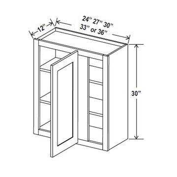 Blind Corner Cabinet - 33W x 30H x 12D - Grey Shaker Cabinet - RTA