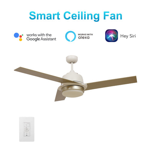 AERYN 52" In. White/Champagne 3 Blade Smart Ceiling Fan with LED Light Kit Works with Wall Switch