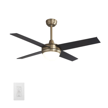 Neva 52" In. Gold/Black 4 Blade Smart Ceiling Fan with LED Light Kit Works with Smart Wall Switch, Google Assistant/Alexa/Siri