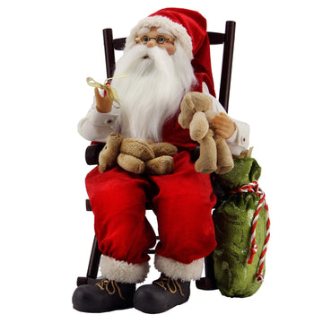 14.75" Animated Santa Claus in a Rocking Chair with Bears and Gift Bag