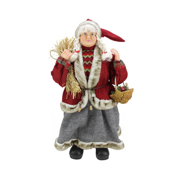 23.5" Old World Standing Mrs. Claus Christmas Figure with Basket and Hay