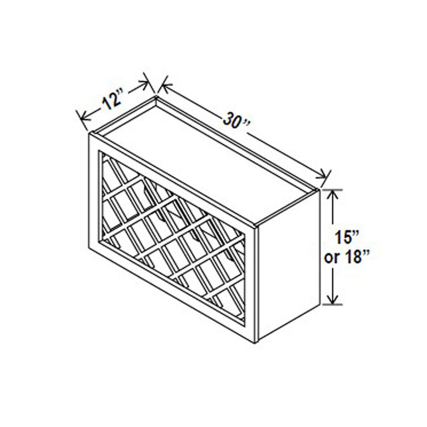 Wall Wine Rack Cabinet - 30W x 15H x 12D - Grey Shaker Cabinet - RTA