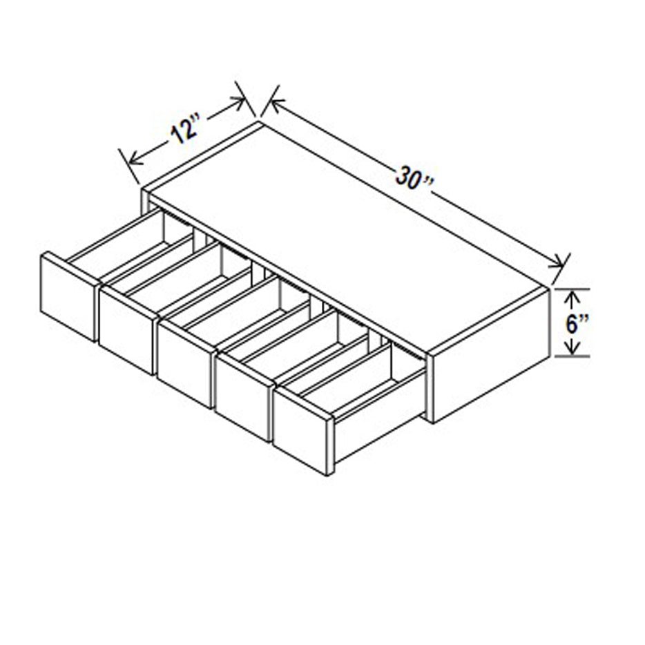 Wall Spice Drawer - 30W x 6H x 12D - Blue Shaker Cabinet