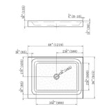 Shower Tray Center Drain - Double Threshold - Acrylic and fiberglass - 48 x 36 x 5.5