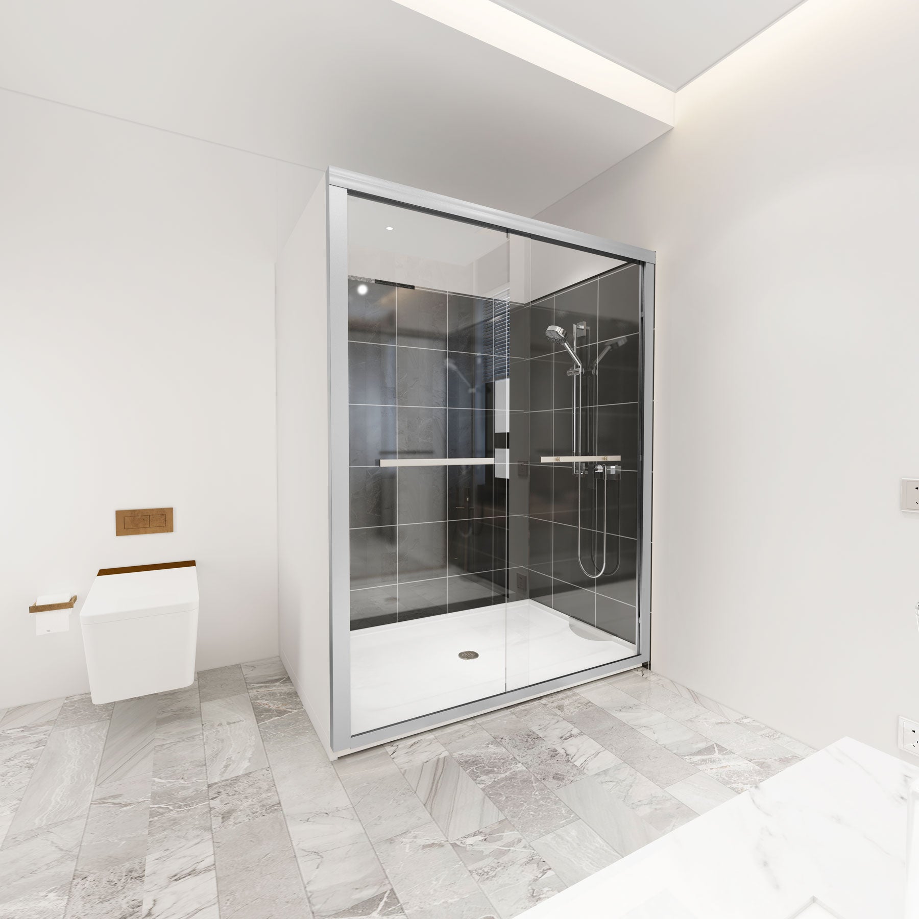 Ivanees 60 In. W X 76 In. H Framed dual Sliding glass Shower Door with Double Handles & (8 mm) Clear Tempered Glass