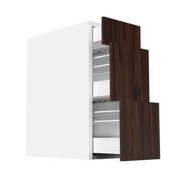 RTA - Walnut - Three Drawer Base Cabinets | 12"W x 34.5"H x 24"D
