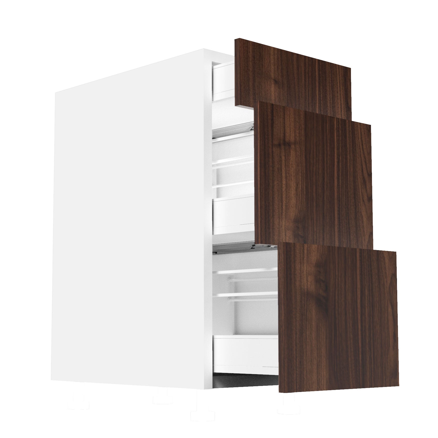 RTA - Walnut - Three Drawer Base Cabinets | 15"W x 30"H x 23.8"D