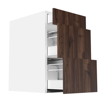 RTA - Walnut - Three Drawer Base Cabinets | 18"W x 30"H x 23.8"D
