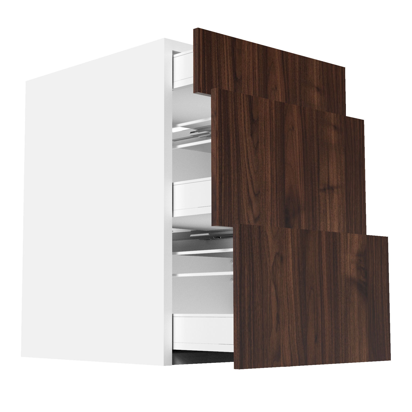 RTA - Walnut - Three Drawer Base Cabinets | 21"W x 30"H x 23.8"D