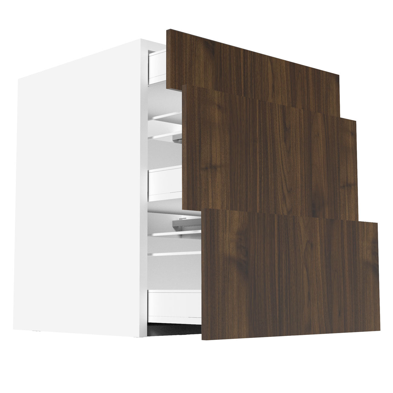 RTA - Walnut - Three Drawer Base Cabinets | 27"W x 30"H x 23.8"D