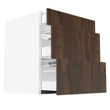 RTA - Walnut - Three Drawer Base Cabinets | 27"W x 34.5"H x 24"D