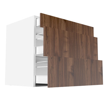 RTA - Walnut - Three Drawer Base Cabinets | 36"W x 30"H x 23.8"D