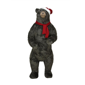 6.5' Commercial Life-Sized Standing Plush Brown Bear Christmas Decoration