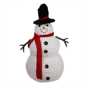 4' Lighted 3-D Chenille Winter Snowman with Top Hat Outdoor Christmas Decoration