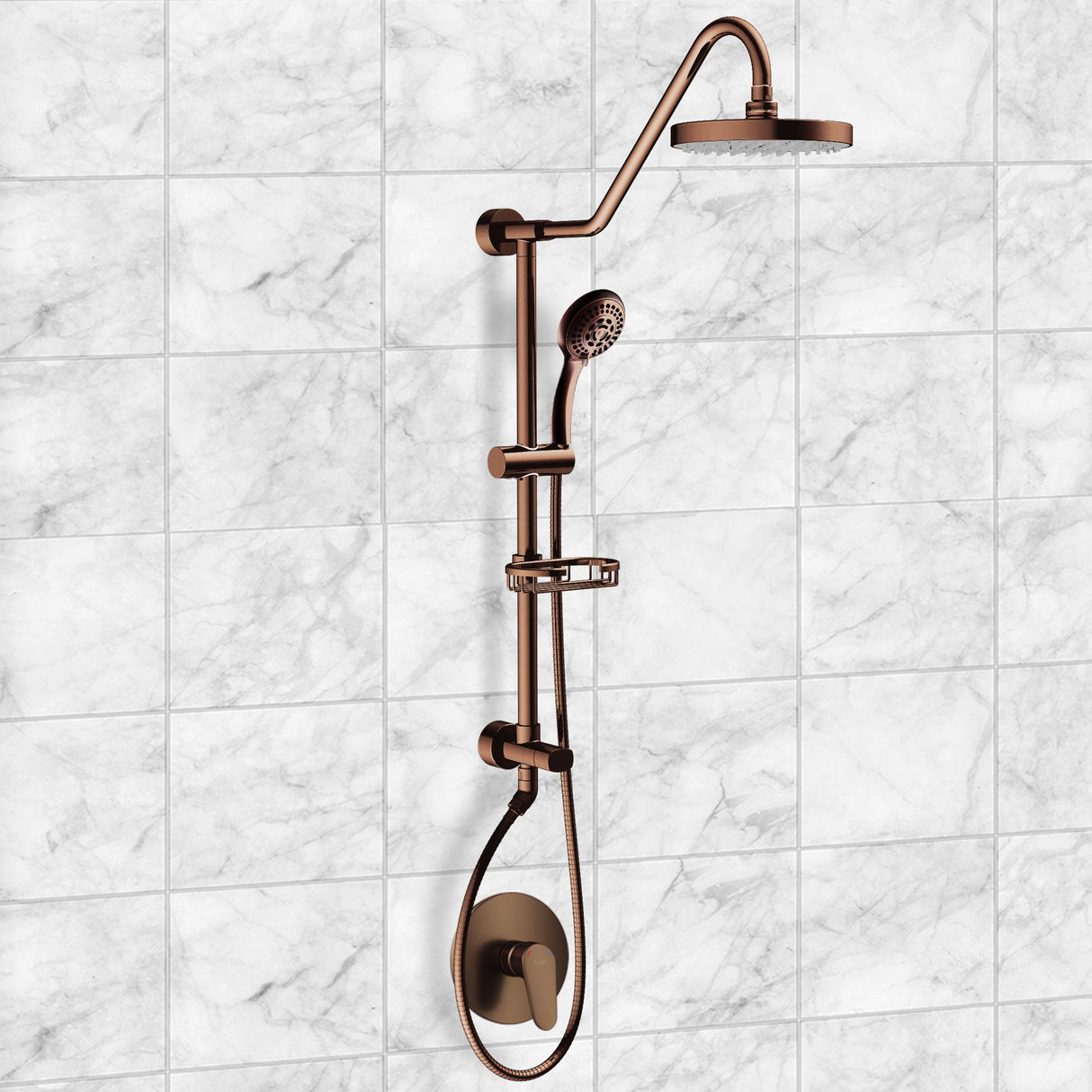 Rain Shower System W/ 8" Showerhead - 36.25"H X 8"W X 23.75"D - Brass - Adjustable Brass Slider - Surface Mounted Shower Systems