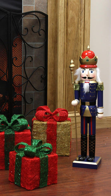 24" Decorative Blue King Wooden Christmas Nutcracker With Scepter Nutcracker Factory